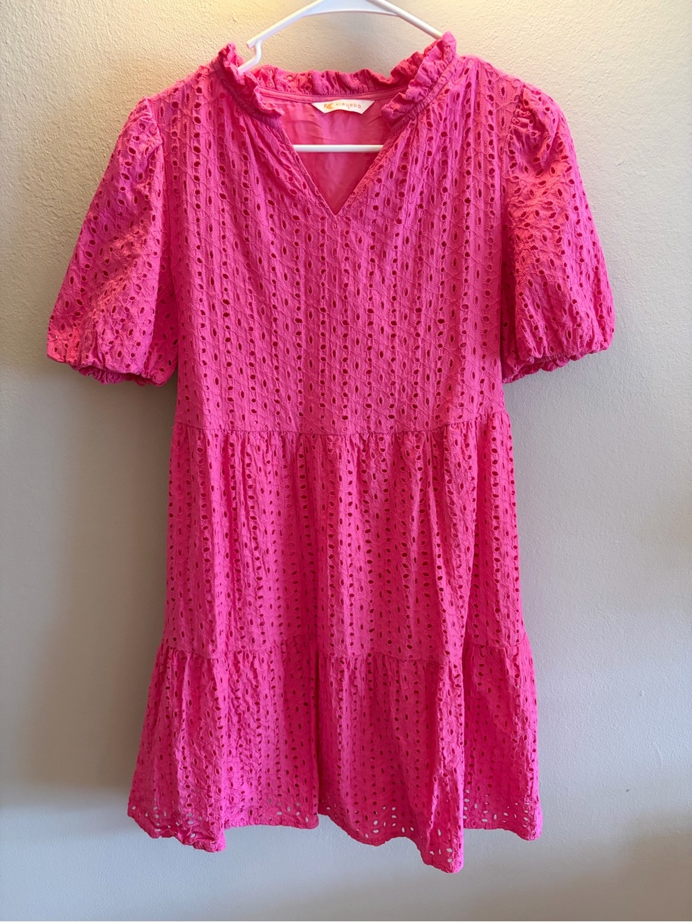 Women's Eyelet Tiered Casual Dress - Bright Pink